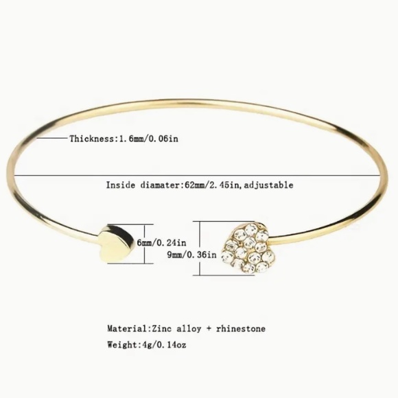 2 for $12 Adjustable Love Heart Silver and Gold-tone Bangle Bracelet - Picture 4 of 12